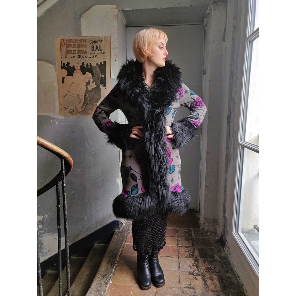 Vintage Betsey Johnson 90s Y2K Floral Spider Penny Lane Duster Knit Coat - Picture 5 of 12